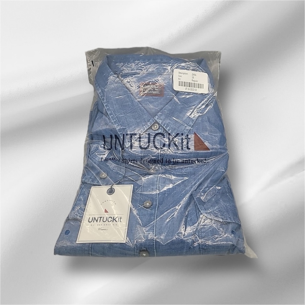 UNTUCKit Zara Blue Chambray Tencel Belted Shirt Dress Long Sleeve NWT Size 16 - Picture 2 of 5